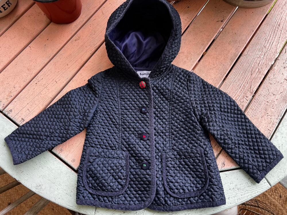 Familiar Toddler Japanese Quilted Hooded Jacket Coat Navy Sz 90 2T